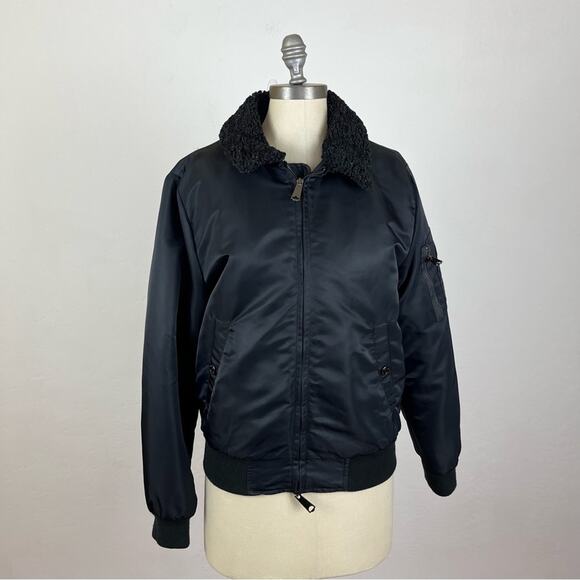 7 For All Mankind Black Satin Bomber Jacket - Picture 1 of 8
